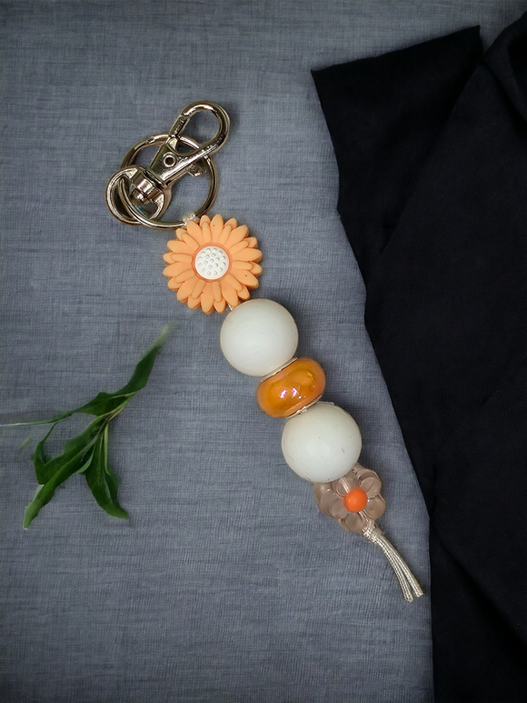 Small Keyring - Peach/Orange Flower