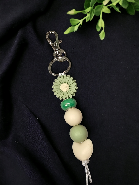 Small Keyring - Olive Green Flower