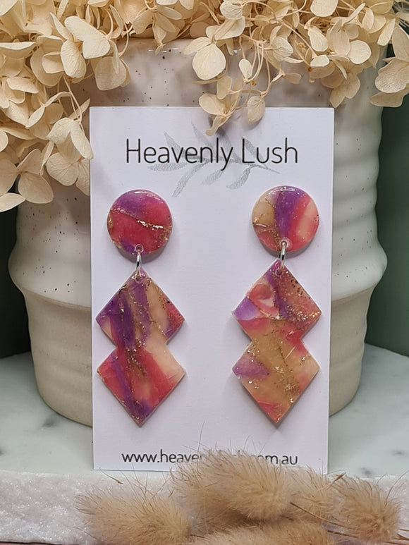 ⭐️65% OFF⭐️ Purple, Pink & White marble two tier Diamond shaped Dangles