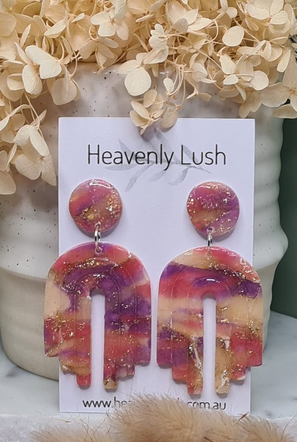 ⭐️65% OFF⭐️ Purple, Pink & White marble Large Arch Dangles