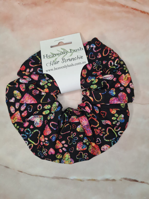 Extra Large Hair Scrunchie - Black with Coloured Love Hearts