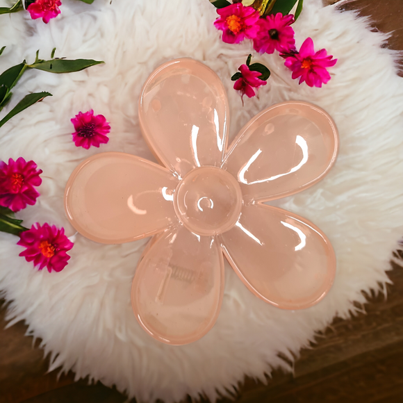 Round Flower Claw Clip - Transparent Peach