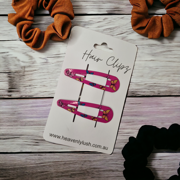 Snap Clips - Dark Pink with Butterlfies