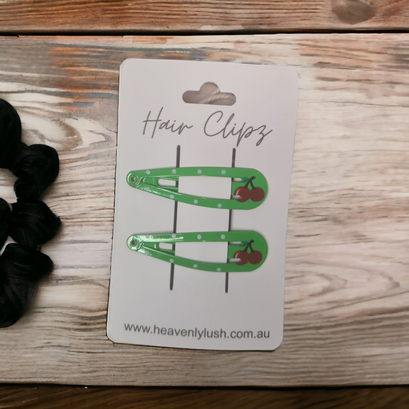Snap Clips - Green with Cherries