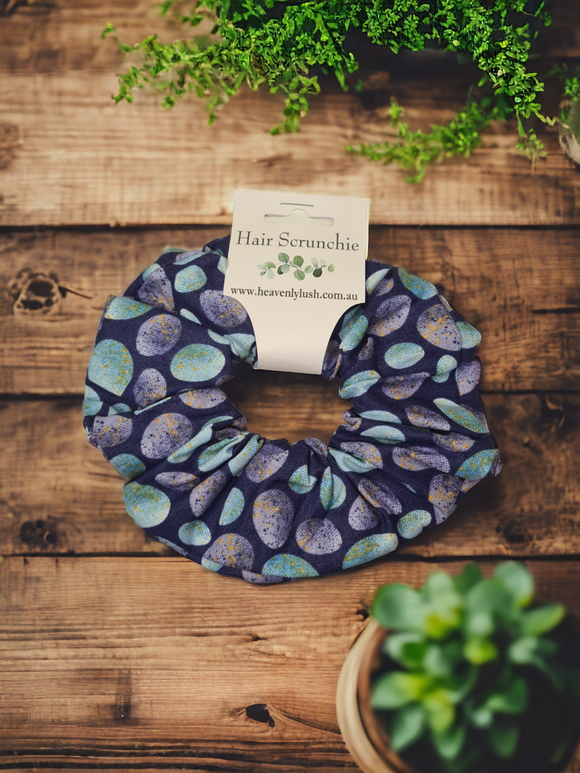 Extra Large Hair Scrunchie - Purple & Blue/Green Spots