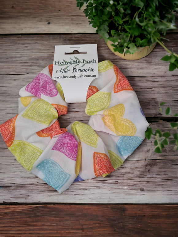 Extra Large Hair Scrunchie - Rainbow Hearts