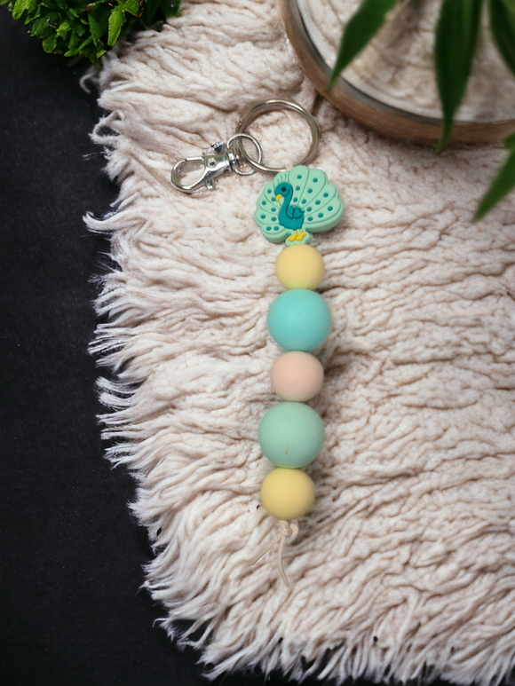 Large Keyring - Green Peacock