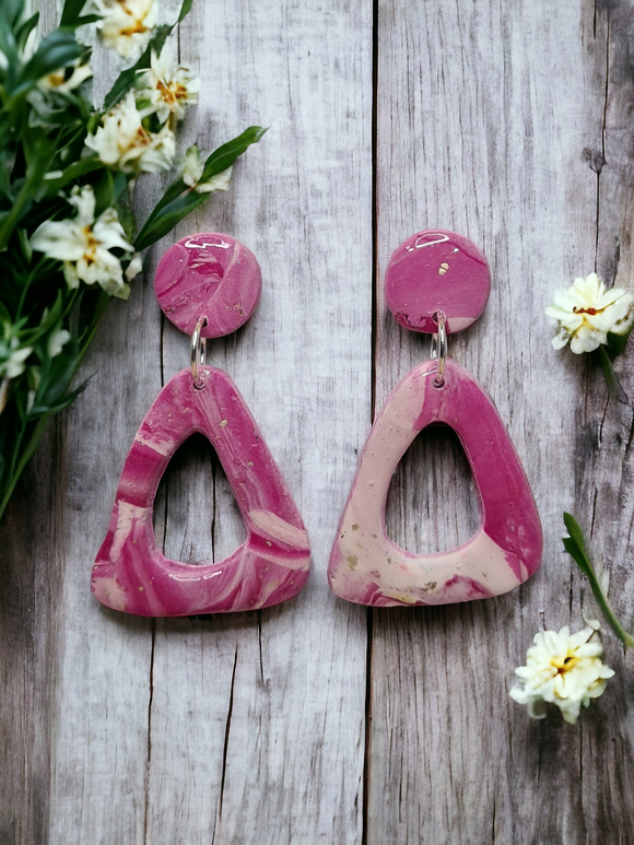 Pink & White marble with gold flecks - Round & Odd Shape dangles