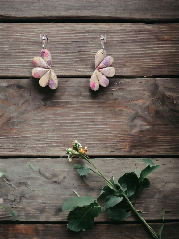 Half Flower Dangles - Green with Colourful Spots