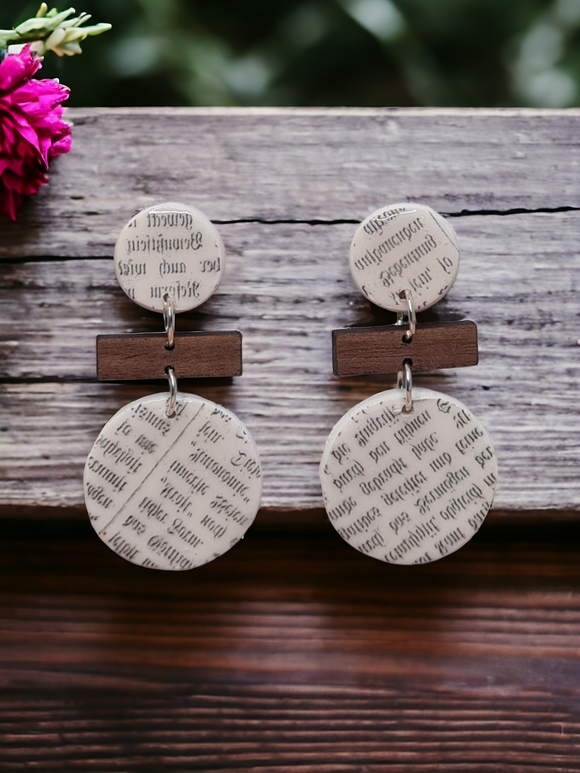 Newspaper design - Round & Rectangle wood dangles