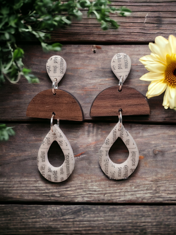 Newspaper design - Teardrop & Half Circle Wood dangles