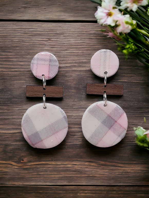 Pink Plaid design - Round Dangles #2 style