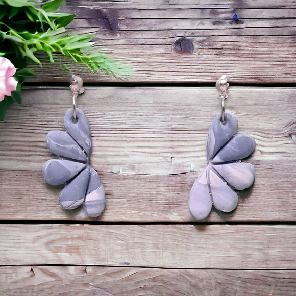 Half Flower Dangles - Blue Marble Matte