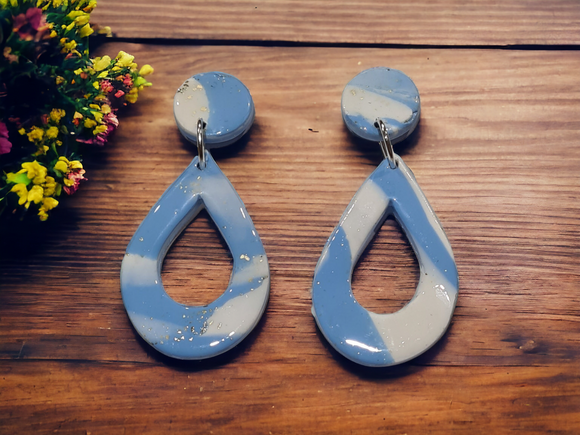 Raindrop Dangles - Blue & White with gold flakes
