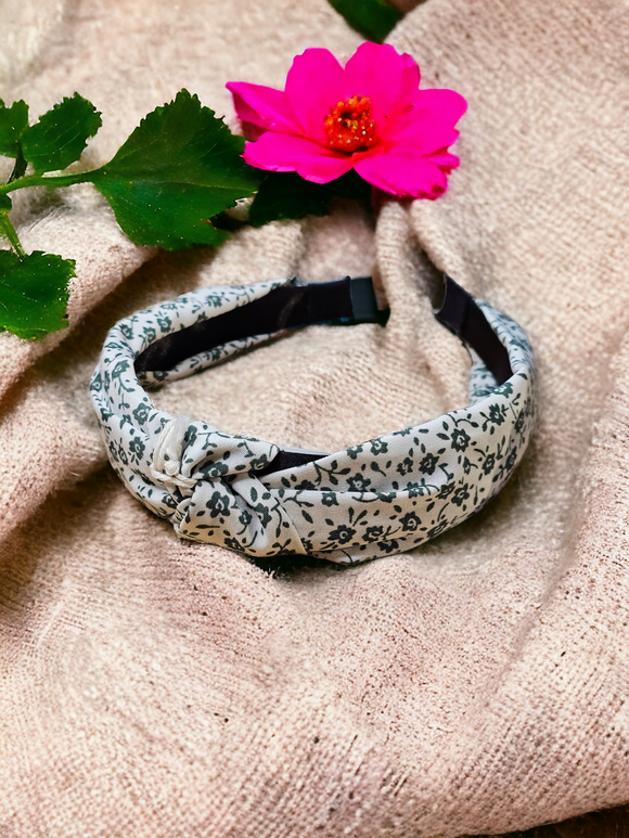White Headband with Green flowers