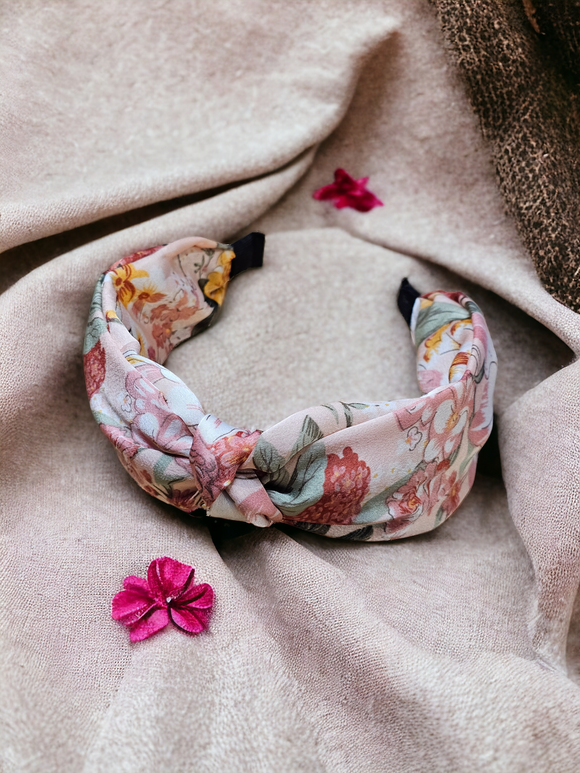Pink floral knotted headband