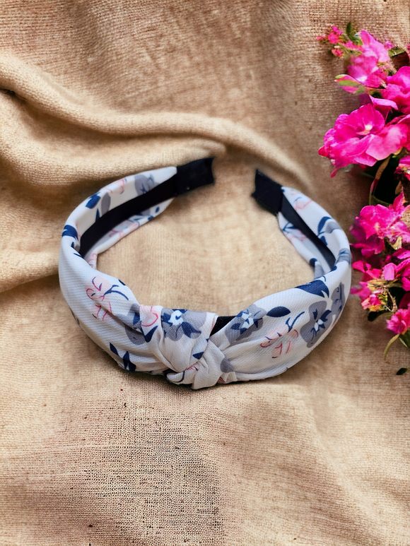 White Headband with blue flowers