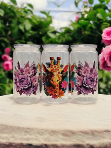 16oz Plastic Clear Tumbler - Giraffe