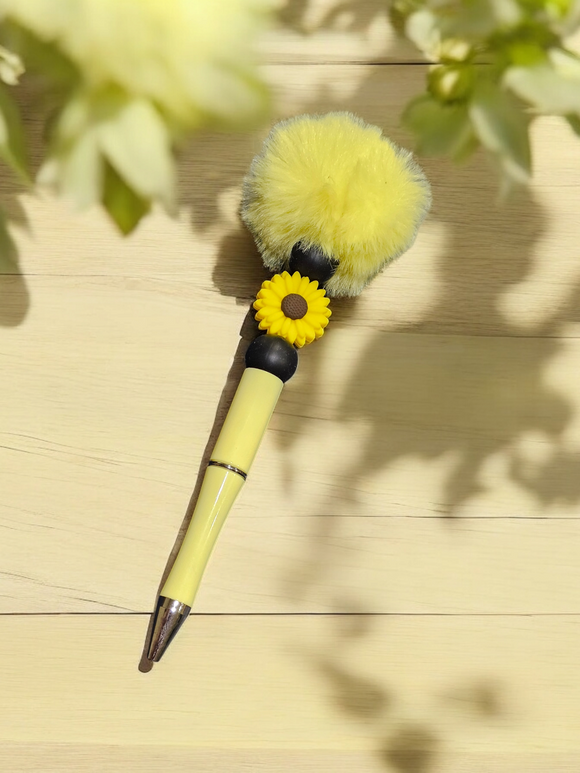 Yellow Pom Pom Beaded Pen - Yellow Sunflower