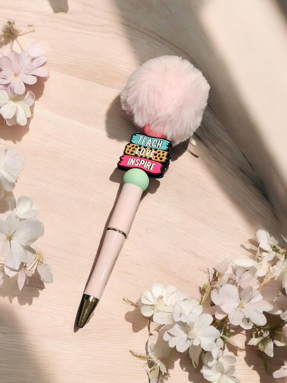 Pink Pom Pom Beaded Pen - 