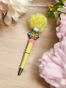 Yellow Pom Pom Beaded Pen - "Teacher"