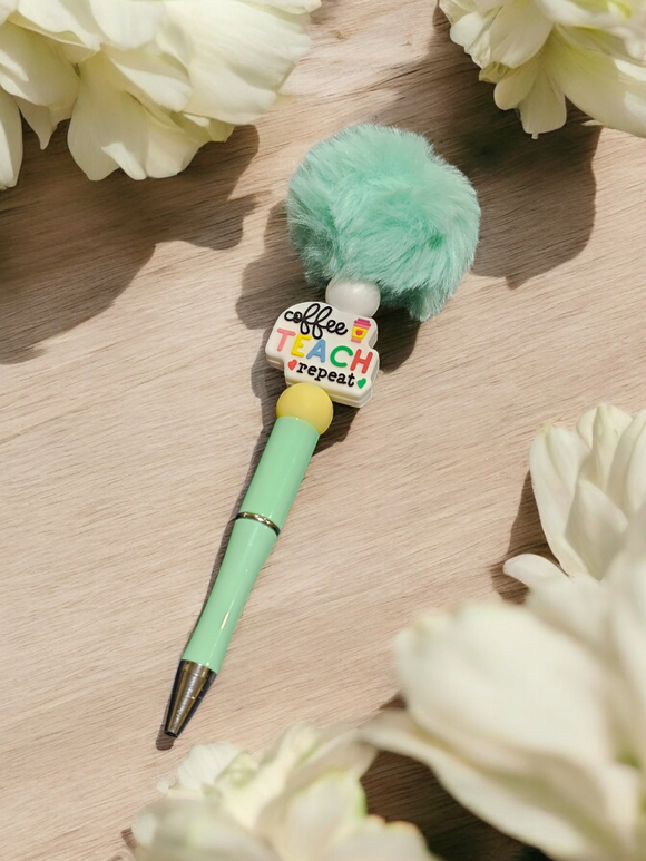 Mint Green Pom Pom Beaded Pen - 