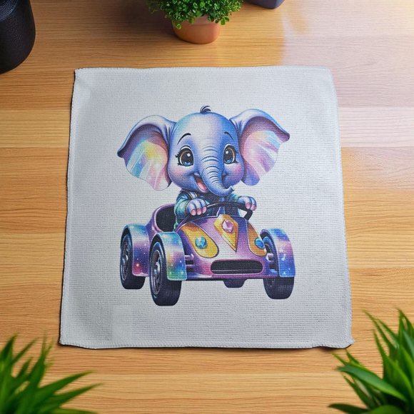 Face Washer - Elephant in race car