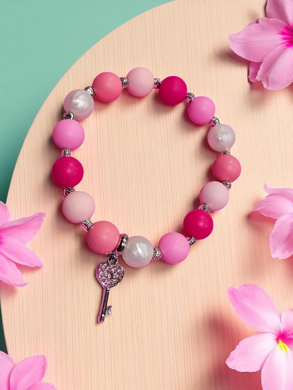Silicone Bracelet - Heart Key Pendant
