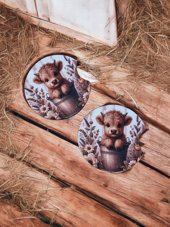 Highland Cow in bucket - car coasters