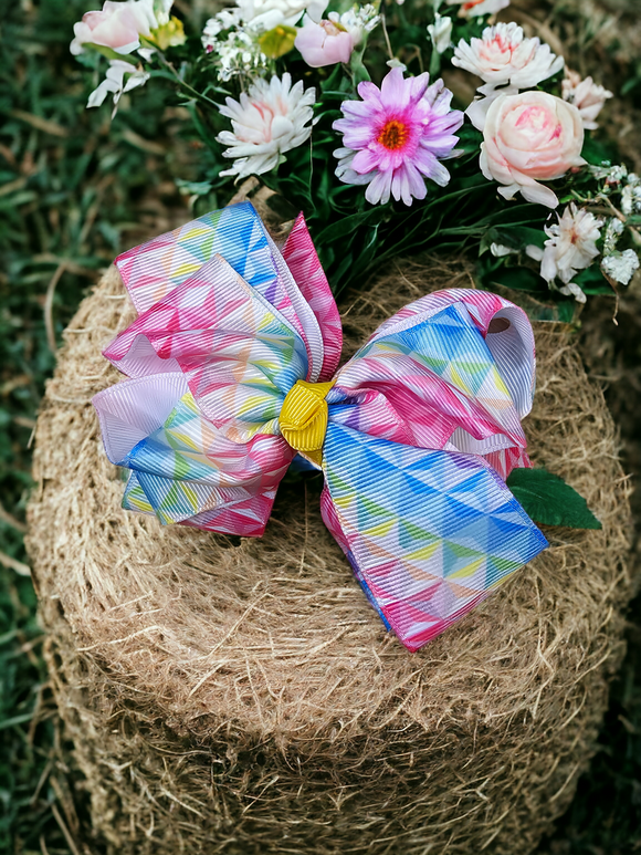 Kids Puffy Hair Bow - Rainbow with Pattern