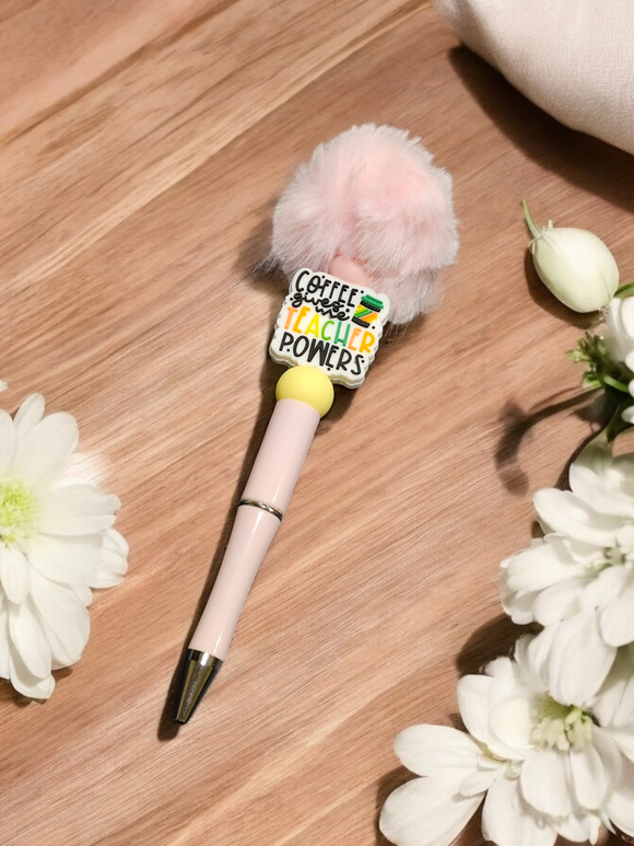 Pink Pom Pom Beaded Pen - 