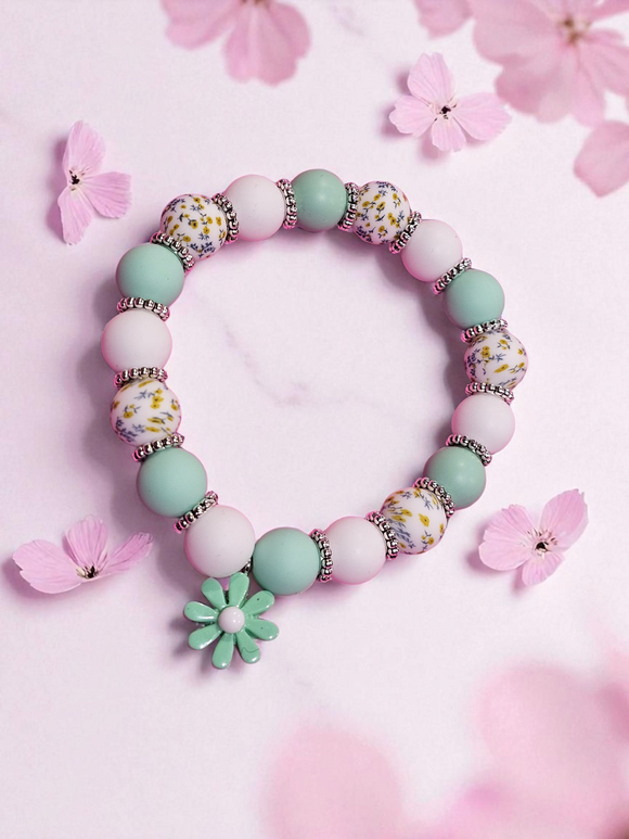 Silicone Bracelet - Green Flower Charm