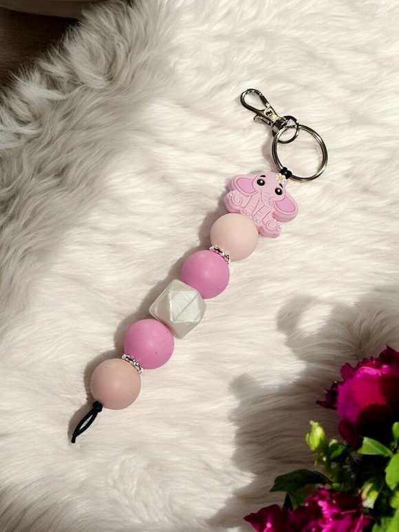 Large Keyring - Pink Elephant