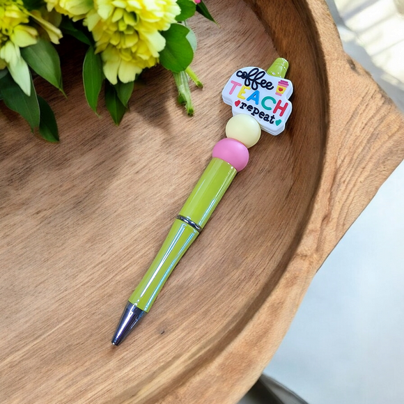 Beaded Pen - 'Coffee, Teach, Repeat'