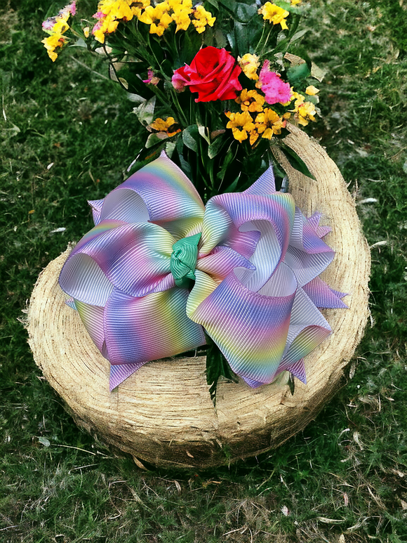 Kids Puffy Hair Bow - Pastel Rainbow