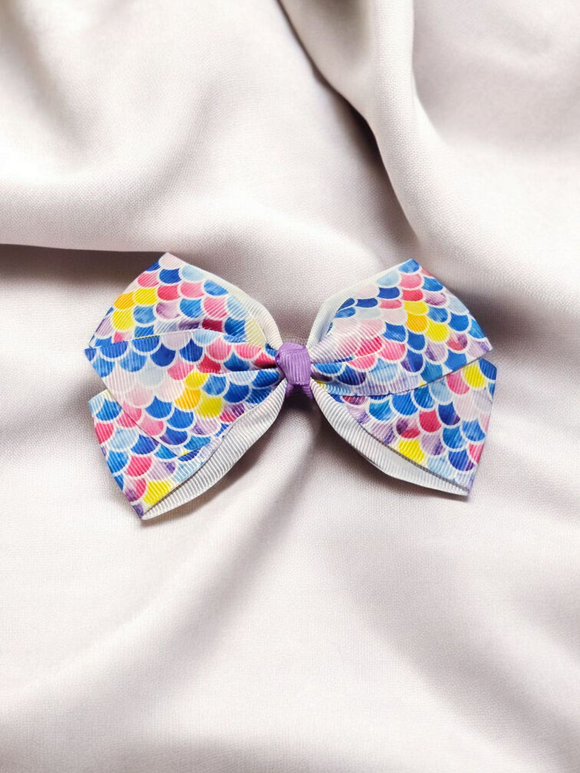 Kids Medium Hair bows - Mermaid scales (purple centre)