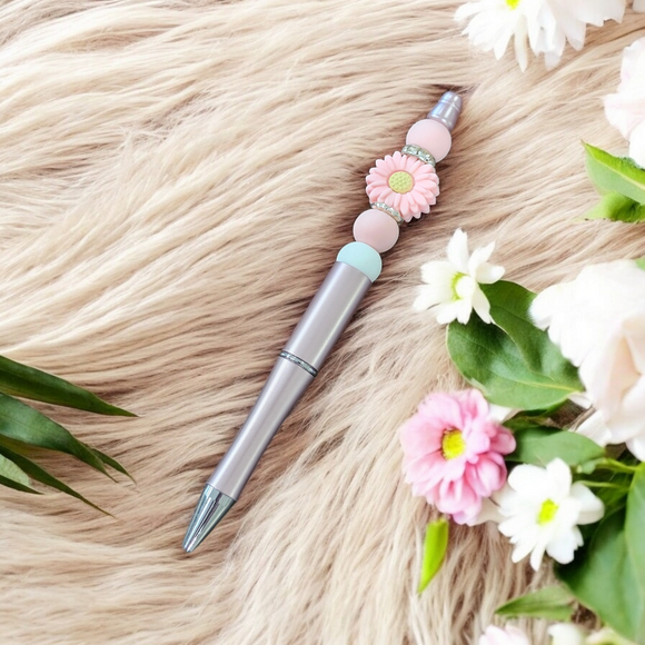Beaded Pen - Pink Flower
