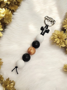 Large Keyring - Cross "Jesus" (white)