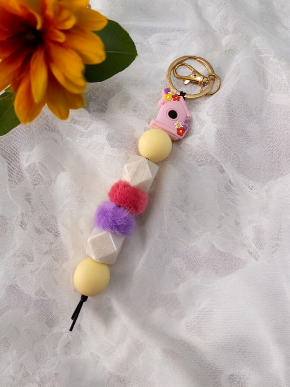 Large Keyring - Pink/Purple Birdhouse