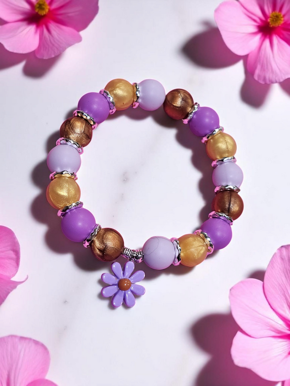 Silicone Bracelet - Purple Flower Charm