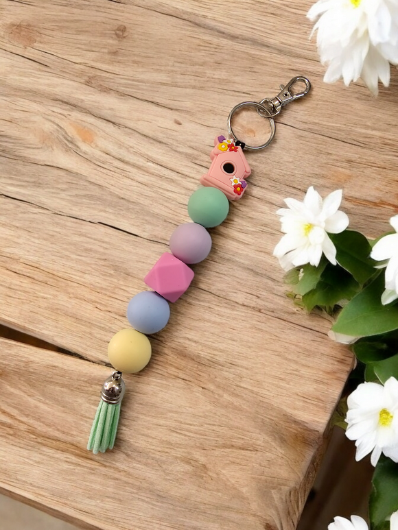 Large Keyring - Pink Birdhouse