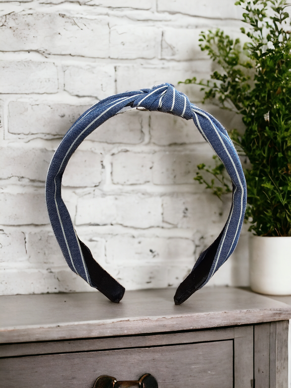 Denim Headband - White Stripes