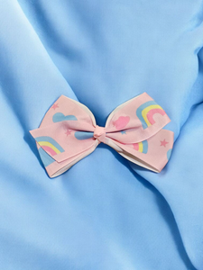 Kids Medium Hair bow - pink with rainbows