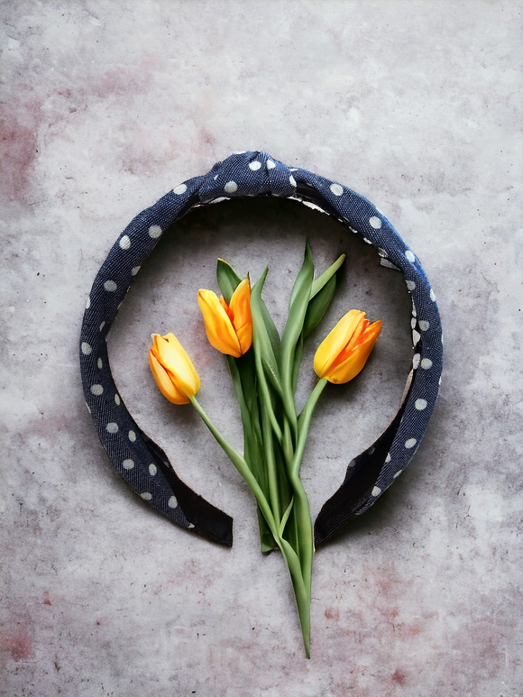 Denim Headband - With white spots.